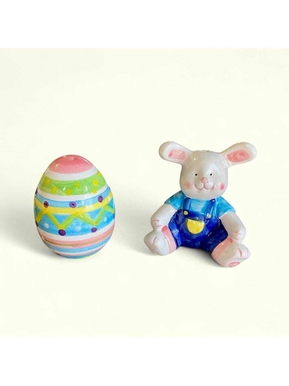 Easter Bunny and Egg Salt & Pepper Shaker Set, Vintage, Colorful & Fun!